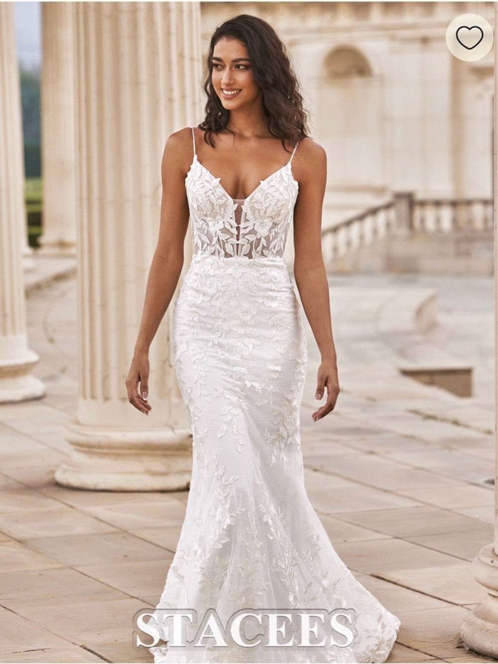 STACEES White Lace Spaghetti-Strap Wedding Dress